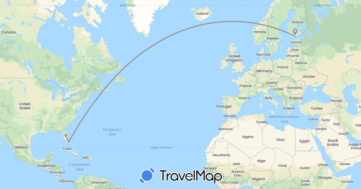 TravelMap itinerary: driving, plane in Finland, United States (Europe, North America)
